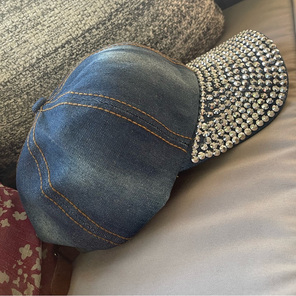 NWOT Denim Rhinestone Trucker Hat - Picture 2 of 4